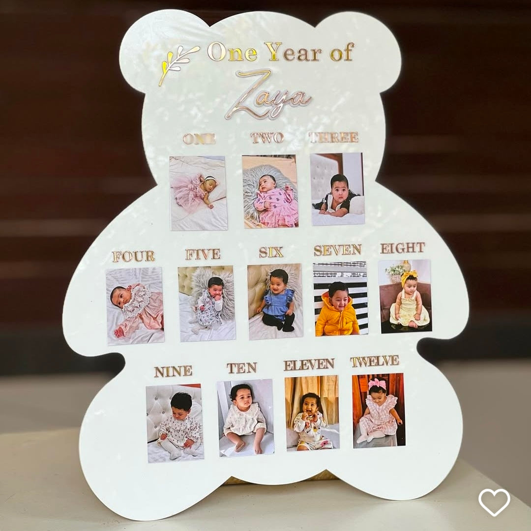 Custom Wooden Bear Shape First Year Birthday Party Decorations Baby Photo Frame Nursery Decor Personalized Gift for Boy Girl