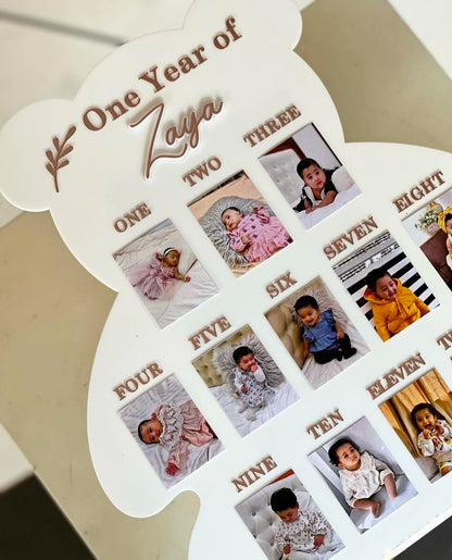 Custom Wooden Bear Shape First Year Birthday Party Decorations Baby Photo Frame Nursery Decor Personalized Gift for Boy Girl