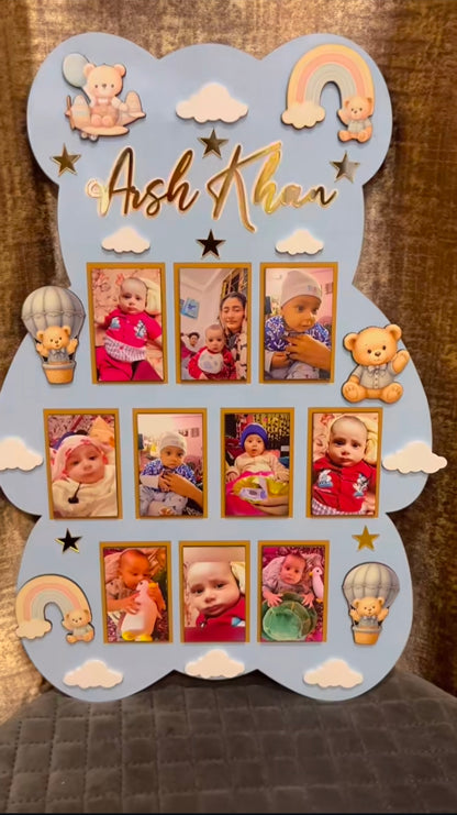 Custom Wooden Bear Shape First Year Birthday Party Decorations Baby Photo Frame Nursery Decor Personalized Gift for Boy Girl