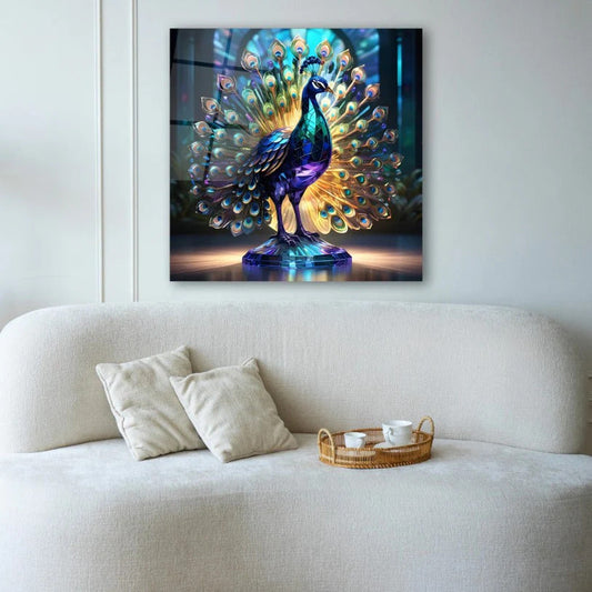 Peacock Wall Decor-Tempered Glass Wall Art-Peacock Wall Art-Glass Printing-Large Wall Art-Wall Hangings-Glass Wall Decor-